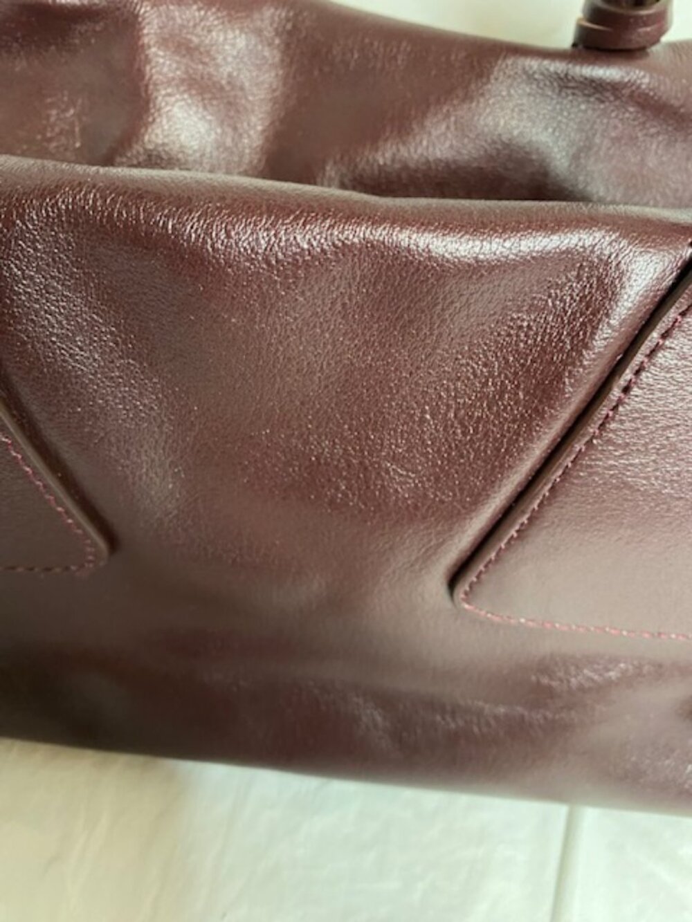 Leather Women’s Burgundy Pillow-Shaped Baguette Shoulder Bag - Picture 2 of 8